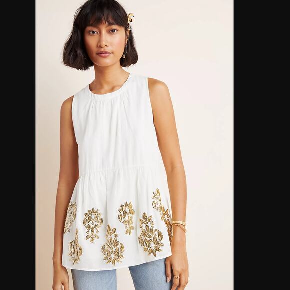 NWT Maeve Simona Sequined Babydoll Blouse - Small - Picture 1 of 5